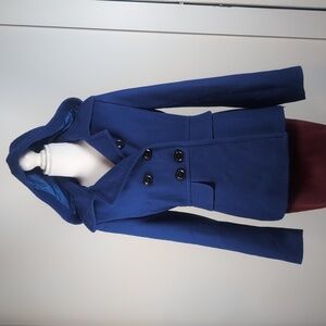 APOSTROPHE | Royal Blue Hooded Peacoat  Wool